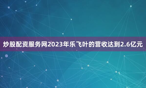 炒股配资服务网2023年乐飞叶的营收达到2.6亿元